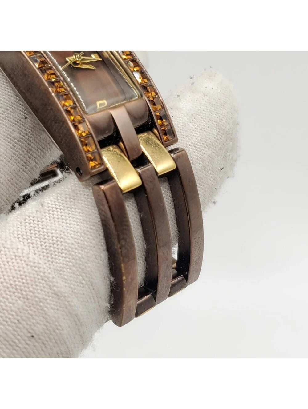 Folio Quartz Watch Womens 17mm Two-Tone Rectangle New Battery